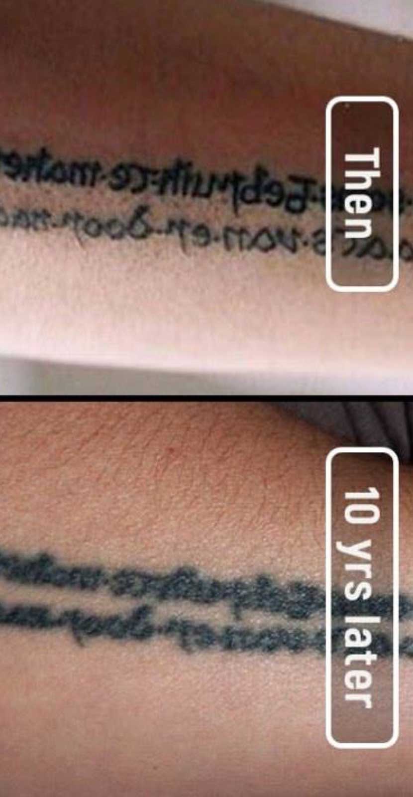 Как выглядят татуировки через время в стиле надпись 1