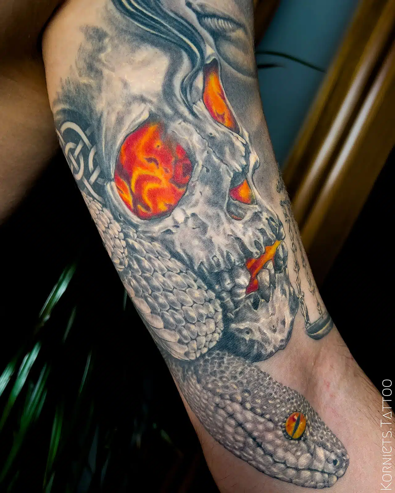 Skull and snake tattoo